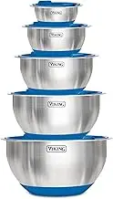 Viking Culinary Stainless Steel Mixing Bowl Set, 10 Piece, Non-Slip Silicone Base, Includes Airtight Lids, Dishwasher Safe, Teal