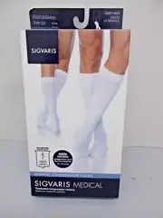 SIGVARIS 602C MENS DIABETIC COMPRESSION SOCKS 18-25mmHg KNEE-HI WHITE