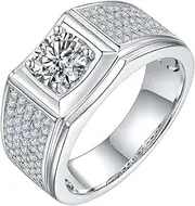 [LOEXZAH] 1 Carat Round Cut Moissanite Rings Men Lab Grown Diamond Wedding Rings Groom Simulated Diamond Promise Ring Men Anniversary Ring Husband Moissanite Ring Daily Wear