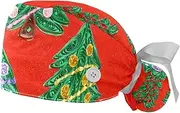 [WOSHJIUK] Working Hat 2 Pack Scrub Caps for Women,Christmas Decoration Tree,Tie Back Cap Adjustable Scrub Hat