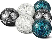 Decorative Ball Set 6.5cm/ 2.5 Inch Mosaic Glass Orbs Sphere Glass Centerpiece Balls Decorative for Bowls Vases Tables Wedding Party(Sliver, Turquoise, Black,6 Pieces)