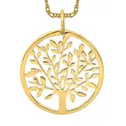 14K Solid Yellow Gold Round Tree of Life Necklace