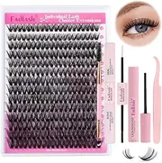 FADLASH DIY Lash Extension Kit Individual Lashes Cluster D Curl Eyelash Extension Kit D Curl Lash Clusters Lash Applicator Tool for Self Application at Home(KIT 40D-D-12-18mm)