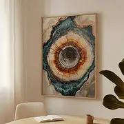 Petrified Wood Abstract Tree Ring Wall Art Earthy Blue Brown Geode Print Rustic Nature Decor Geological Artwork