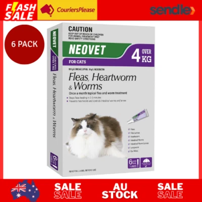 Neovet 6 Pipettes for Cats Over 4 Kg PURPLE Flea Heartworm Worm Treatment