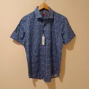NWT Robert Graham Men's Tailored Fit Isaiah Shirt Floral Short Sleeve Sz M Blue