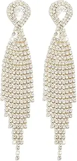[Generic] Teardrop Crystal Chandelier Earrings Long Tassels Dangle Earrings Sparkling Rhinestone Ladies Statement Earrings Bridal Wedding Jewelry