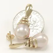 14kt Yellow Gold Swirl Top Design; 8mm Peach Cultured Pearl Dangle Earrings TPJ