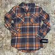 TONY HAWK Orange Gray Plaid Long Sleeve Shirt Button Down Small Y2K Skater