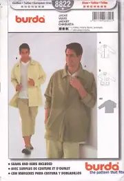 Burda 8822~ Sizes 38" (12) - 50" (24) ~Jacket w/2 Styles of Pockets-Front Zipper