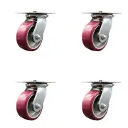 5 Inch Poly on Aluminum Caster Set with Ball Bearings and Swivel Locks SCC