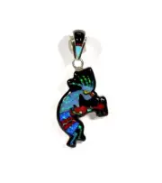 Multicolor inlay 925 Sterling Silver Rock & Roll Kokopelli Pendant