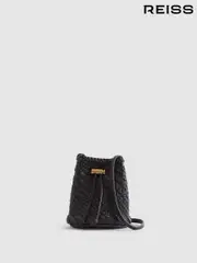 Reiss Black Berti Woven Leather Bucket Bag (B65729) | $325