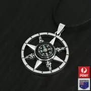 Vintage Mens Working Nautical Compass Necklace Pendant Stainless Steel
