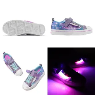 【SKECHERS】休閒鞋 S Lights 童鞋 中童 藍紫 粉 天使之翼 閃燈 立體 翅膀 亮粉 水鑽 燈鞋(314432LLVMT)