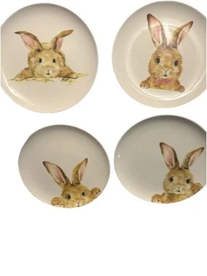 ROUND EASTER BUNNY APPETIZER PLATES - Set Of 4 NEW