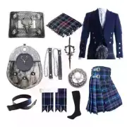 12PCS Men Prince Charlie Kilt Jacket Outfit Traditional Wedding 5Yard Kilts Set