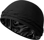 [Generic] Lined Turban for Women Mens Halo Turban Half PRE-Tied Beanie Hats Lined Sleeping Bonnet Sleep Cap