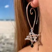 Merkaba sacred geometry Silver Earrings & Lava Stone