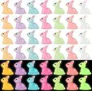 CCINEE 56pcs Luminous Mini Rabbit Miniauter Figures Glow in The Dark Resin Bunny Figures Micro Fairy Ornaments for Fairy Garden Easter Cake Decoration Easter Egg Fillers Party Supplies