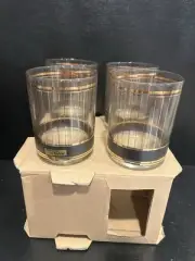 NIB Culver Double Old Fashioned Black Devon Glasses 22 KT