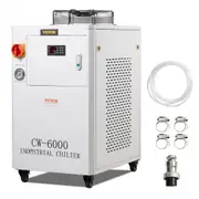 VEVOR Industrial Water Chiller, CW6000, 1500W Industrial Water Cooler Cooling System with Compressor 15L Water Tank Capacity 65 L/min Max Flow Rate, f
