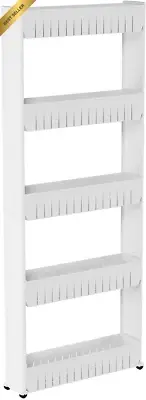 5-Tier Slim Rolling Storage Cart, Utility Cart with Wheels for Bathroom