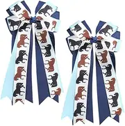 Umibow 2 Pcs Equestrian Hair Bow Clips Horse Pattern Hairpin Equestrian Show Bowknot Hair Barrettes Equestrian Hair Accessories for Horseback Riding Competitions(Light Blue, Deep Blue)