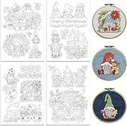 Peacoblue Water Soluble Embroidery Patterns for Beginners, Christmas Fairy Elves Gnome Socks 4 Sheets with 20pcs, Wash Away Embroidery Pattern Stabilizer for Hand Sewing Lover Women Adults