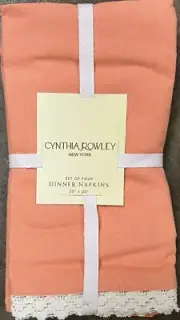 Cynthia Rowley Orange Lace Edge Cotton Cloth Napkins Set Of 4￼