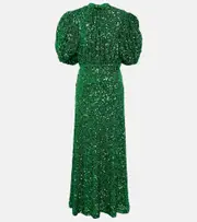 [Rotate] Rotate Sequined puff-sleeve maxi dress AU 14 green