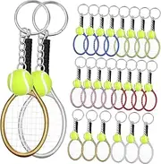 Happyyami 24Pcs Mini Tennis Keychain Racket and Ball Key Holders Lightweight and Durable Bag Pendants for Tennis Lovers Sports Enthusiasts