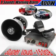 12V 400W 9 Sound Car Warning Alarm Police Fire Siren Horn PA Speaker MIC System