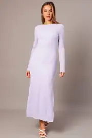 Purple Textured Dress Long Sleeve - Size 12, Women's Bodycon Dress