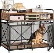 Fulhope Dog Crate Furniture,Wooden Dog Crate End Table,43 Inch Dog Kennel with Drawers,Heavy Duty Dog Cage,Decorative Pet Crate Dog Cage for Indoor 43.3" L x 27.6" W x 35.7" H (Rustic Brown)