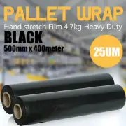 2 Rolls Stretch Film BLACK Hand Use 500mm x 400m 25UM Pallet Shrink Wrap