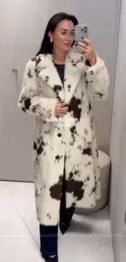 ZARA WOMAN NWT FW24 FAUX FUR ANIMAL PRINT COAT ZW COLLECTION L 2212/240