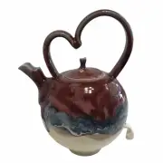 VINTAGE Wagner Stoneware Drip Glaze Tea Pot Cobalt Blue Maroon White SIGNED READ