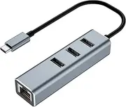 Ethernet to USB C Adapter, 4-in-1 Aluminum USB C to Ethernet Adapter with 1 RJ45 LAN +3 USB 2.0 Ports for MacBook Pro 2019/2018/2017, Chromebook, Linux and More Type C Devices