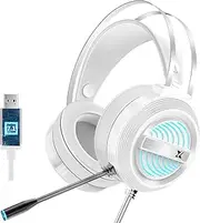 X9 Stereo Gaming Headset 7.1 Virtual Surround Bass Gaming Earphone Over-Ear Game Headphone USB Plug Volume Control with Mic Light for Computer PC Gamer White
