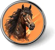 [FZMVSQH] Orange Background with Horse Head Printed Round Button Pin Badges Metal Pinback Buttons 1 Inch Pins for Hat Shirt Clothing Bags Decoration, Circular, Aluminum, Circular, Aluminum