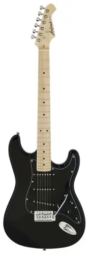 Aria Pro II STG-Series Electric Guitar, Black with Black Pickguard, Solid Basswood Body, Maple Neck and Fingerboard, 3 Aria OS-1 Pickups