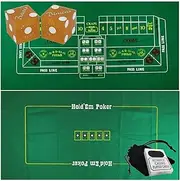 Craps & Texas Hold'em Poker 2-Sided Felt Layout + Genuine Binion's Craps Dice Yellow Frosted + Genuine Las Vegas Playing Cards Bundle