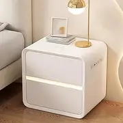 Smart Bedside Table with Charging, Nightstand with Hidden LED and Multifunctional Plug Strip, Bed End Table with 2 Drawers, for Bedroom Living Room Storage(White,40cm/15.7in)
