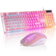 Pink Keyboard and Mouse Combo with Backlit, Function Keys, 19 Keys Anti-ghost...