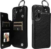 Case for Samsung Galaxy A16 5G 6.7-inch 2024,PU Leather Flip Shell with 4 Card Holder (2 SIM Holder/Sim Pin Slots) and Ring,Strong Magnetic Stand Folio Book Cover for Galaxy a16 Black