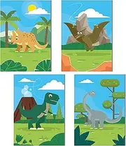 Set of 4 dinosaur posters for children's room, boys or girls, wall pictures, decoration, dinosaur pictures, dinosaur posters (DIN A4 without picture frame)