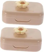 [PERSELOSO] 2Sets Portable Case Holder Cute Makeup Storage Box for Travel Daily Use Durable Eye Container with Safe Storage Design Milk Tea Color
