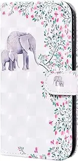 For iPhone SE 2022 Case, iPhone SE 2020 Cover, iPhone 7/8 Cases, Cute Animal Art Pattern Flip Shockproof PU Leather Wallet Card Slots Magnetic Buckle Stand Bumper Phone Cover, Elephant Flower