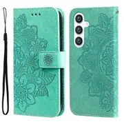 For Samsung Galaxy S24 Case, Mandala Emboss, Folio PU Leather Wallet, Stand, Green